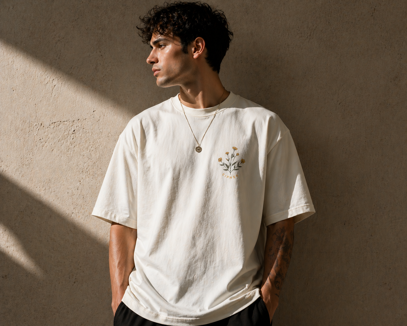 Floral Chest Pocket Tee — Minimal Yellow Wildflower Graphic Men's T-Shirt