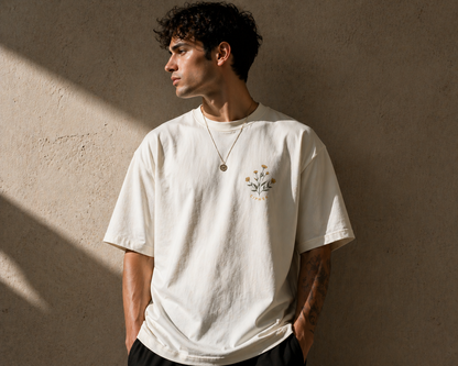 Floral Chest Pocket Tee — Minimal Yellow Wildflower Graphic Men's T-Shirt