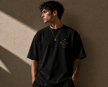 Floral Chest Pocket Tee — Minimal Yellow Wildflower Graphic Men's T-Shirt