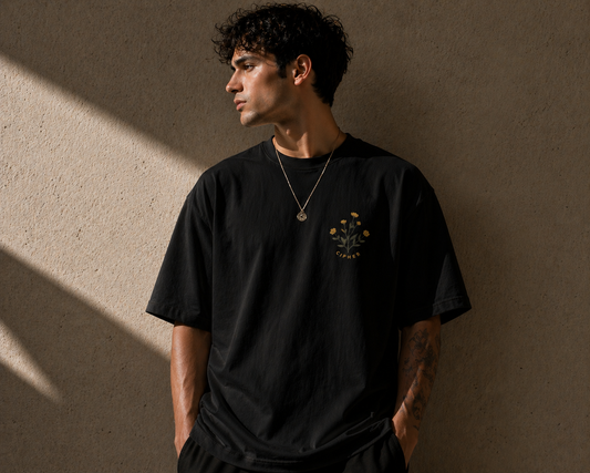 Floral Chest Pocket Tee — Minimal Yellow Wildflower Graphic Men's T-Shirt