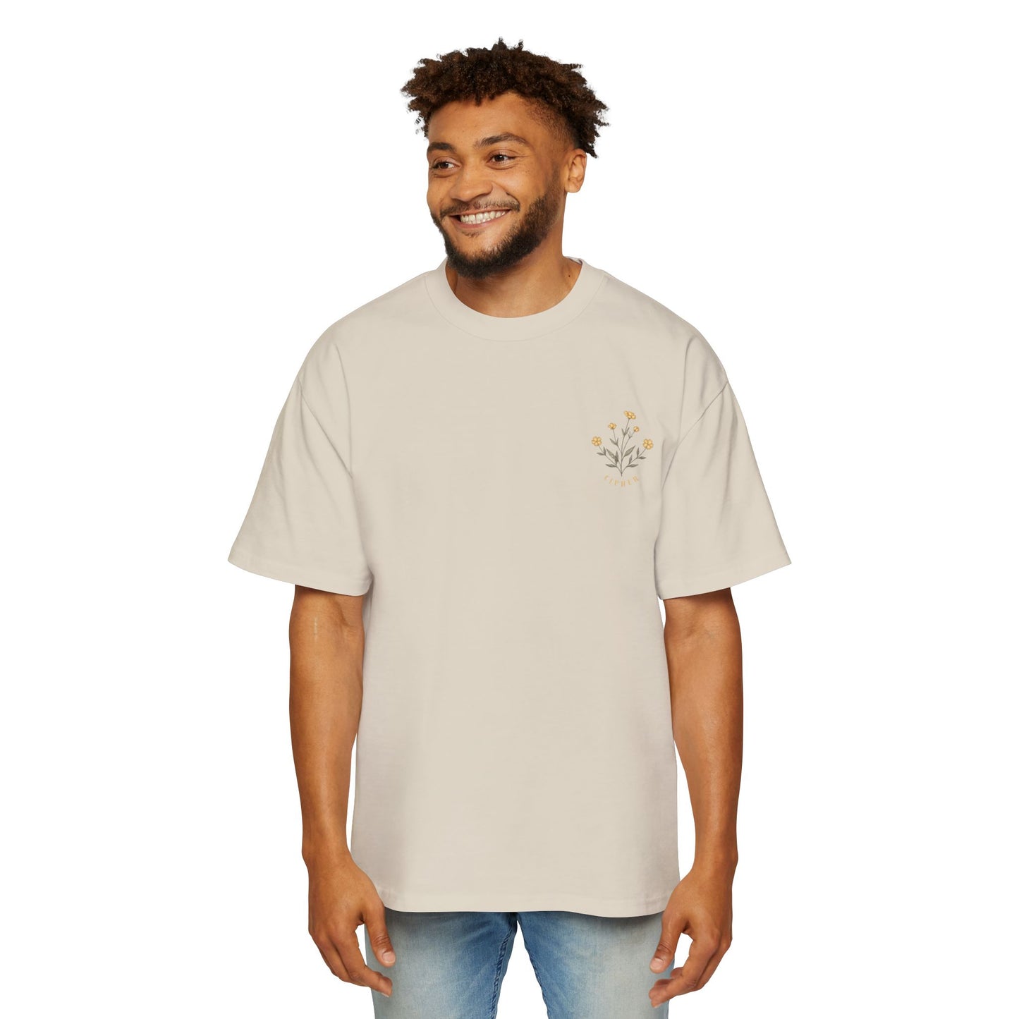 Floral Chest Pocket Tee — Minimal Yellow Wildflower Graphic Men's T-Shirt